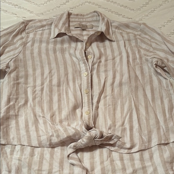 LOFT Striped Button-Up Shirt with Tie Front - Picture 3 of 4